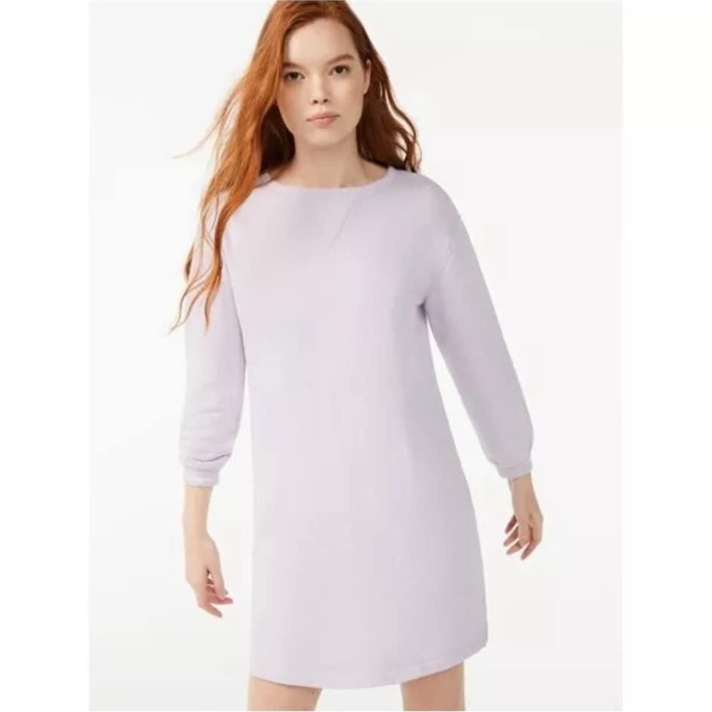 Free Assembly Women's Drop Shoulder Sweatshirt Dress Purple